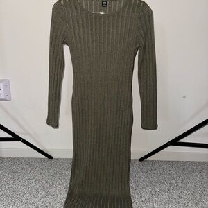 Olive Green Ribbed Knit Dress